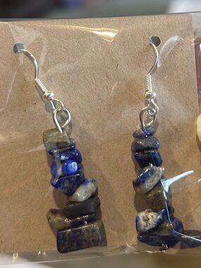 Handmade Blue Lapis chip gemstone earrings. Stainless steel ear wires.